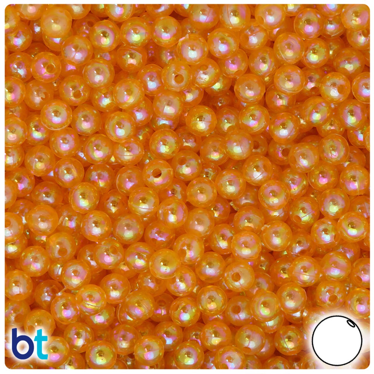 BeadTin Orange Transparent AB 6mm Round Plastic Craft Beads (300pcs)